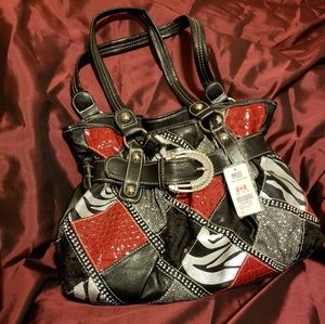 Claire's Bag Red Black Sequin Zebra Buckle